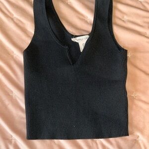 Black Ribbed Sleeveless Top